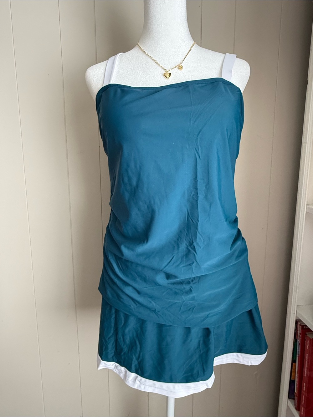 Women's Teal Swim Dress with White Trim